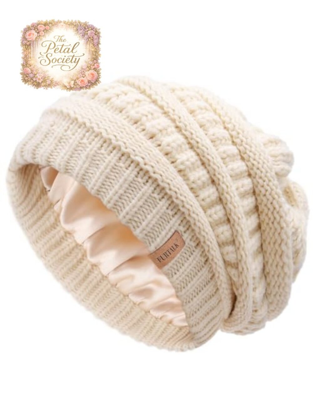 Satin Lined Cable Knit Chunky Slouchy Beanie Warm Winter Hat